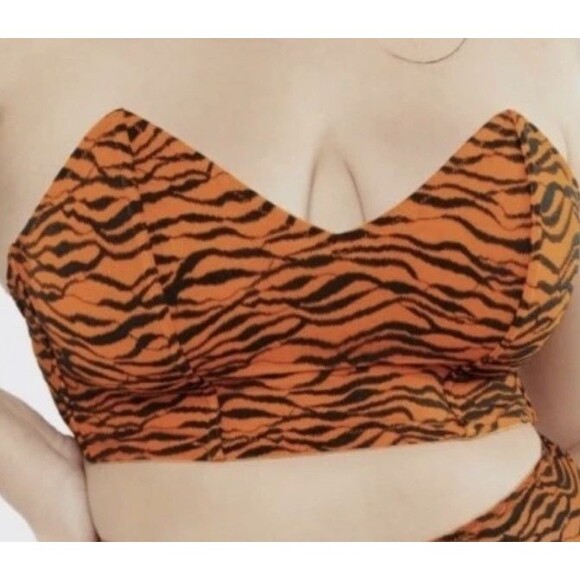 Savage X Fenty All Over Me Lace Bandeau Bralette Plus Size 3X Orange Tiger Print - Picture 2 of 4